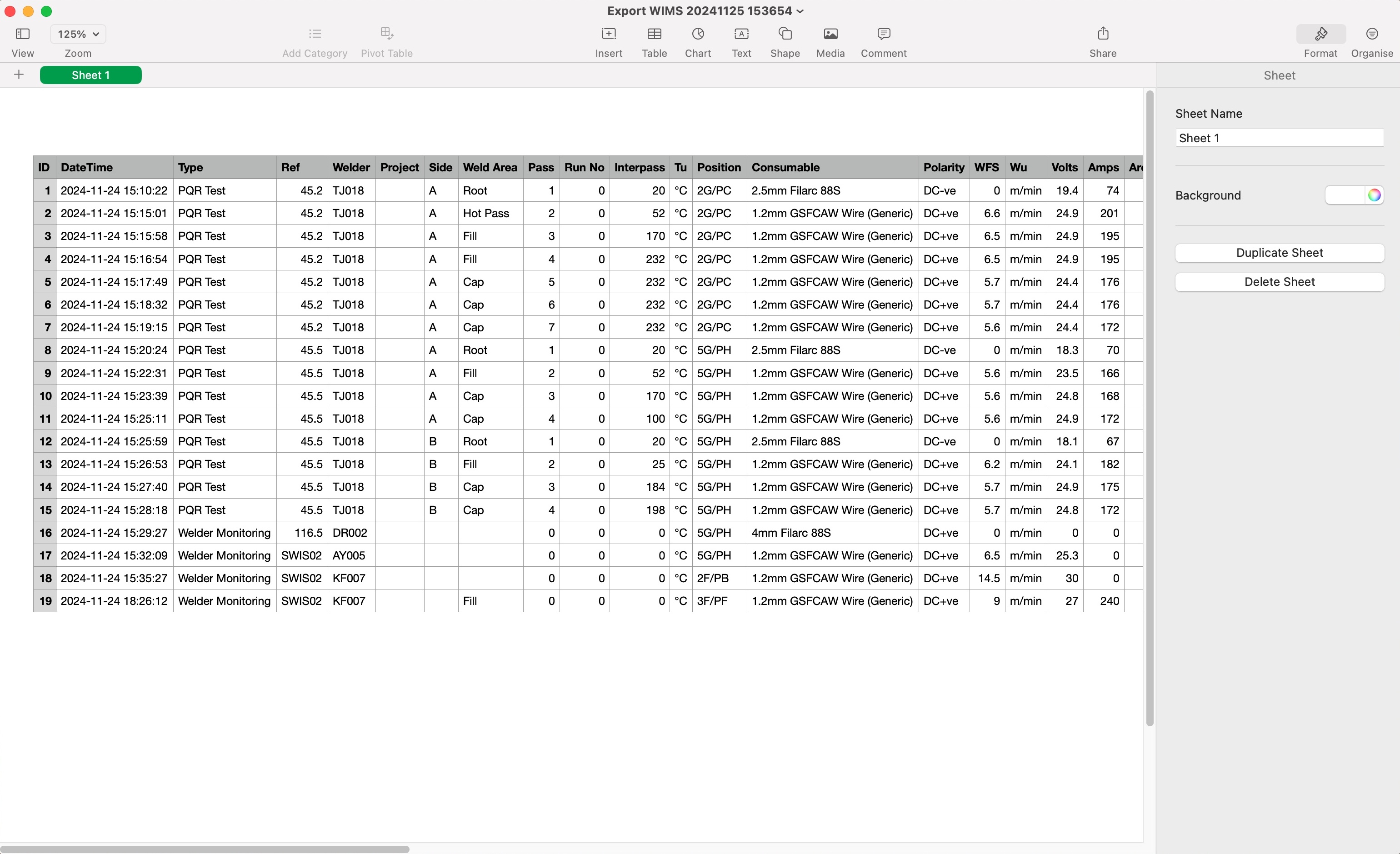 Apple Numbers sheet