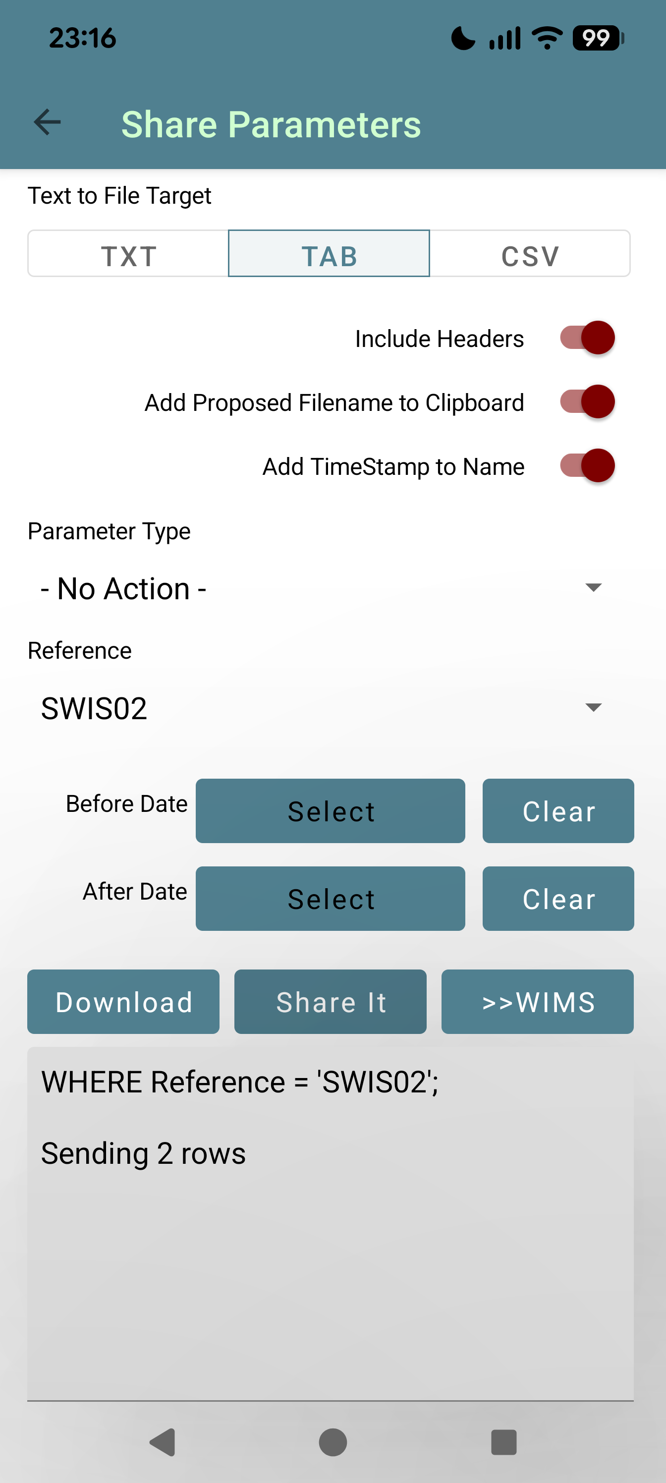 v1.07 of the WIMS for Android Sharing Screen