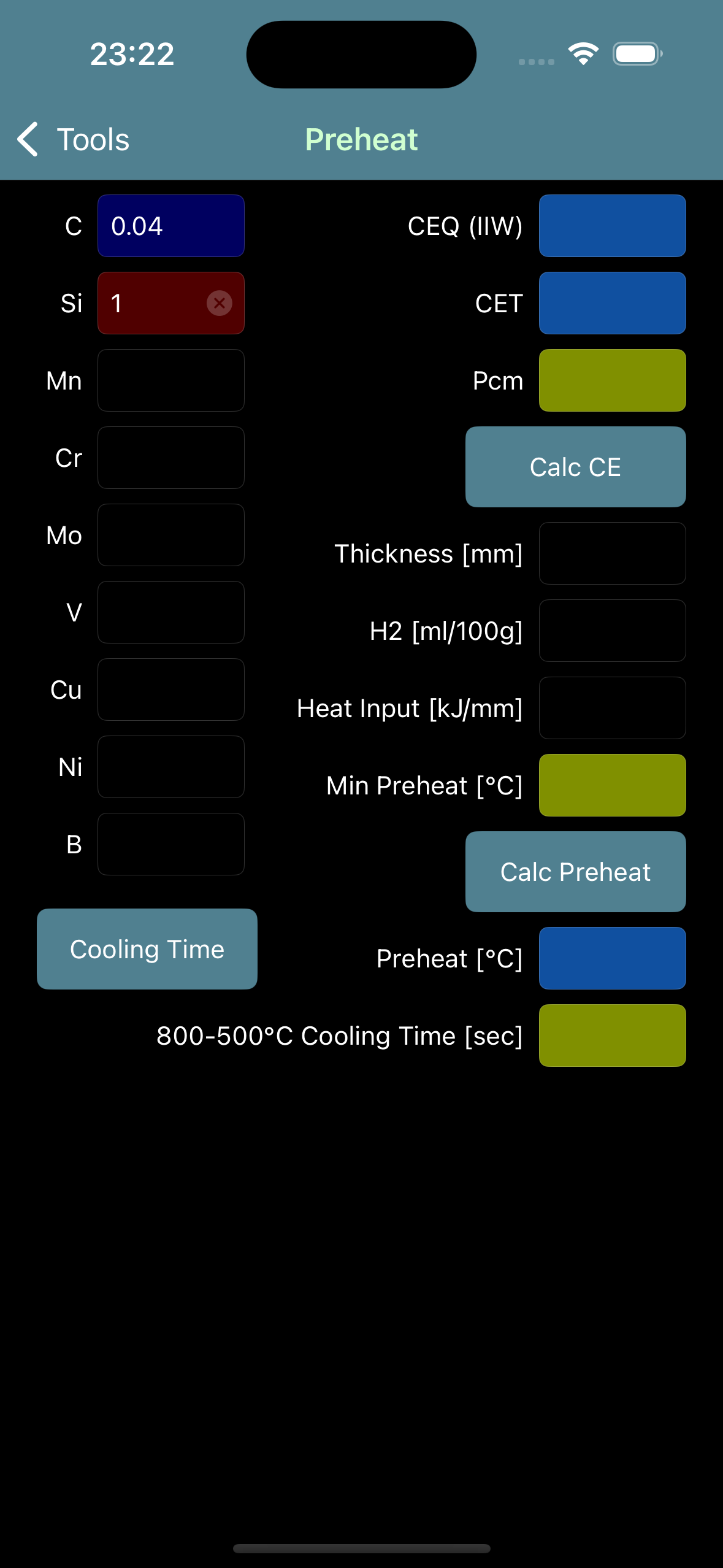 screen showing out of range high and low colours in dark mode