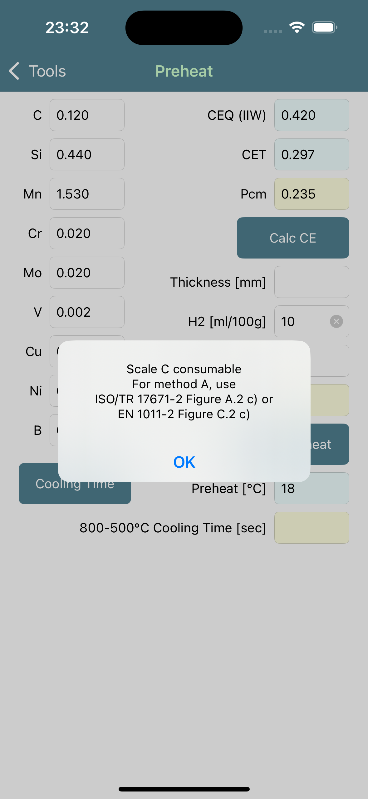 Screen showing method A preheat figure selection