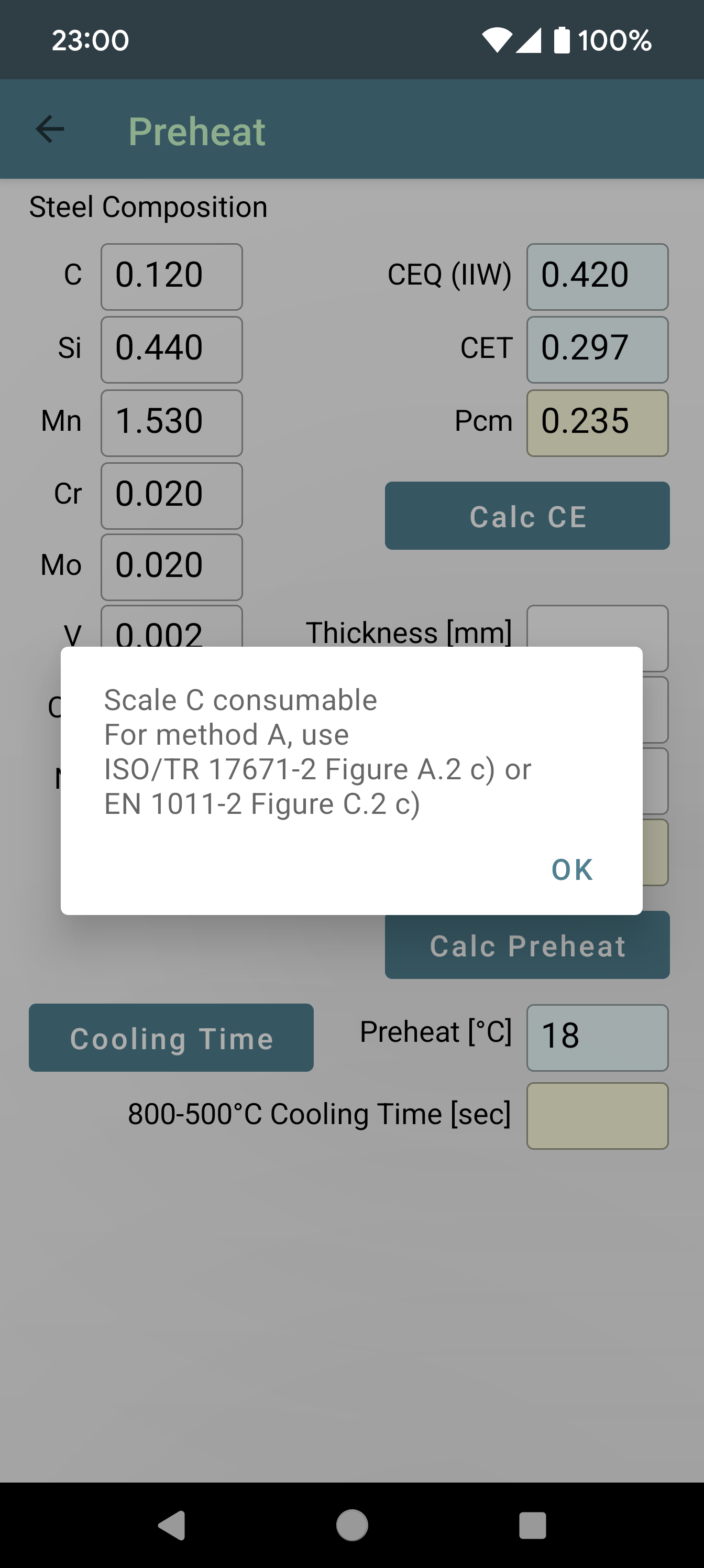 Screen showing method A preheat figure selection
